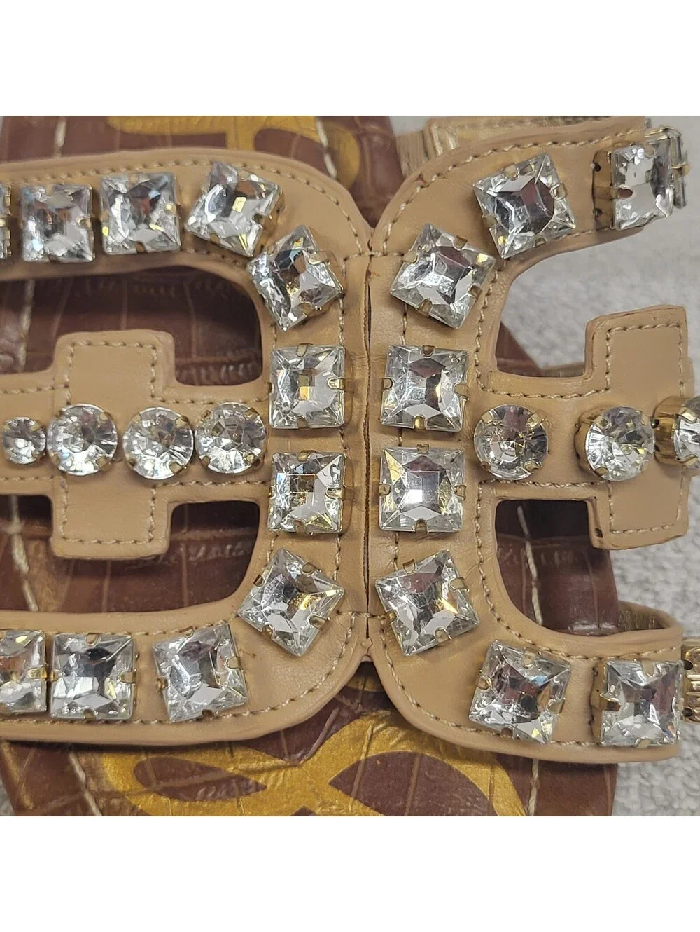 Sam Edelman Embellished Slide Sandals Women's Size 8.5M Brown with lg rhinestone